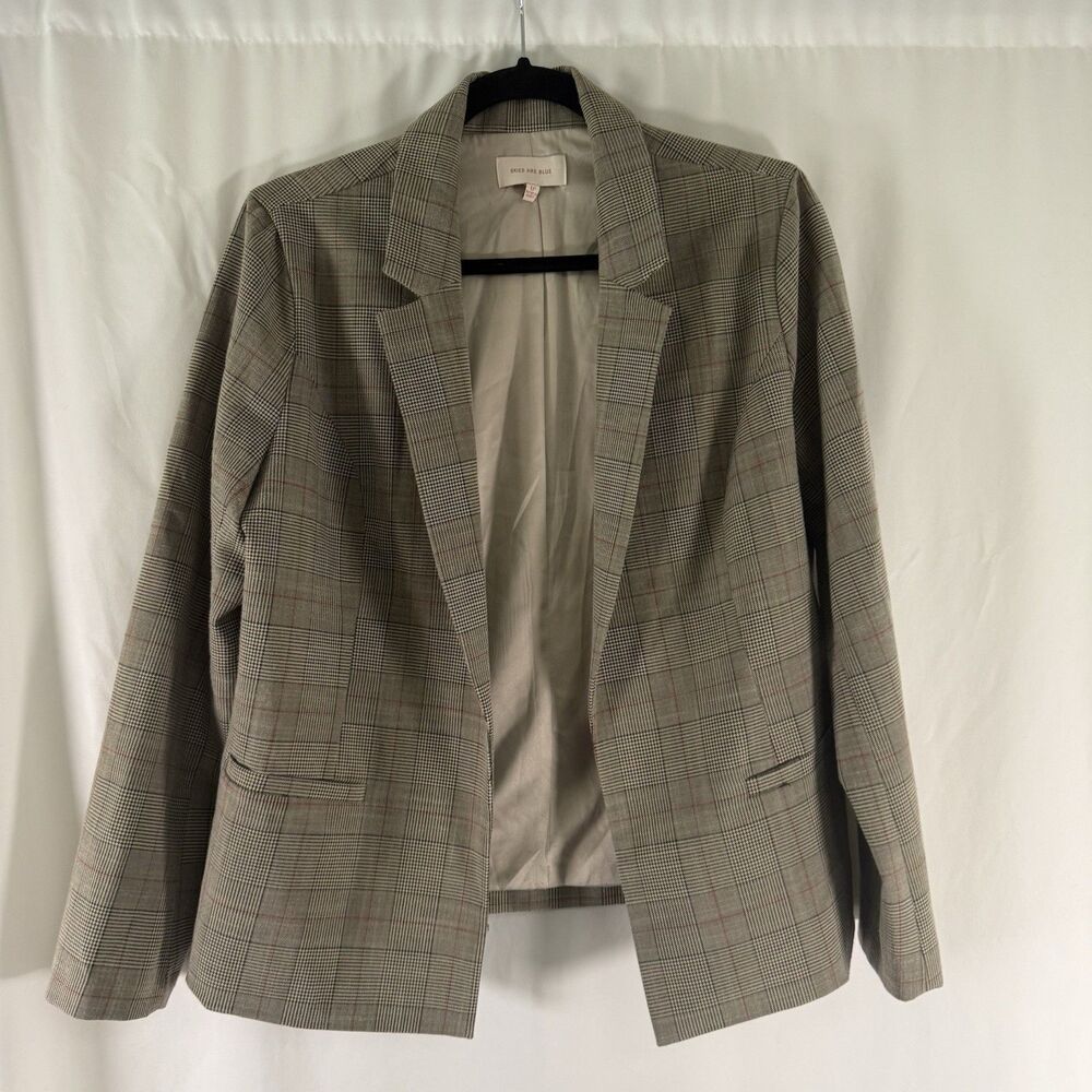 Skies Are Blue Blazer Women's Large Petite Brown Plaid Open Front Long Sleeve